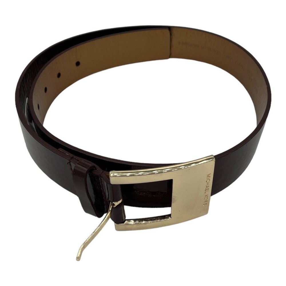 Michael Kors Womans Belt Brown MK Embrossed Logo Gold‎ Buckle 552217 Small New